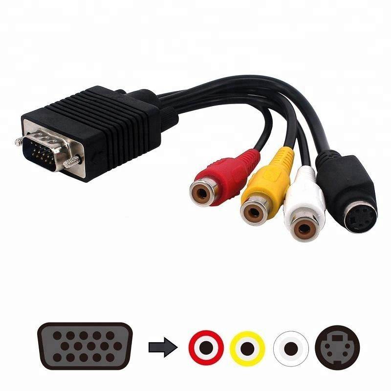 Hannord VGA to RCA Cable VGA Male to S-Video 3 RCA Jack Female Composite AV TV Out Adapter Converter Video Cable for TV PC Computer AV Projector (black)