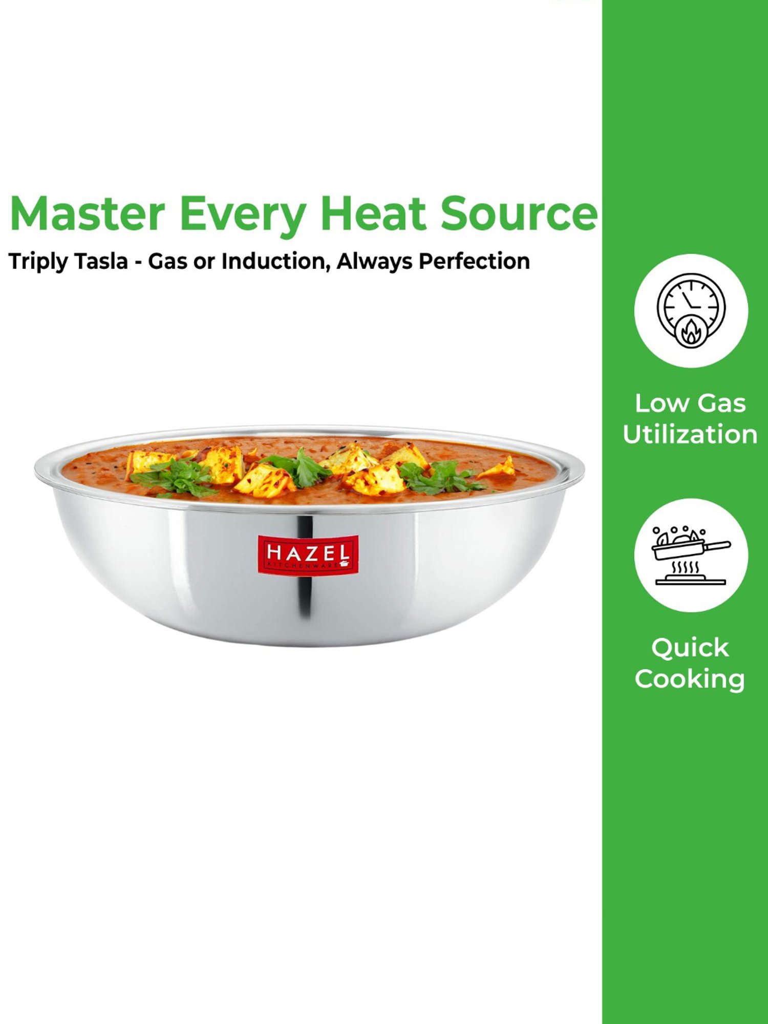 HAZEL Triply Stainless Steel Induction Bottom Tasra, 1.5 Litre, 20.5 cm