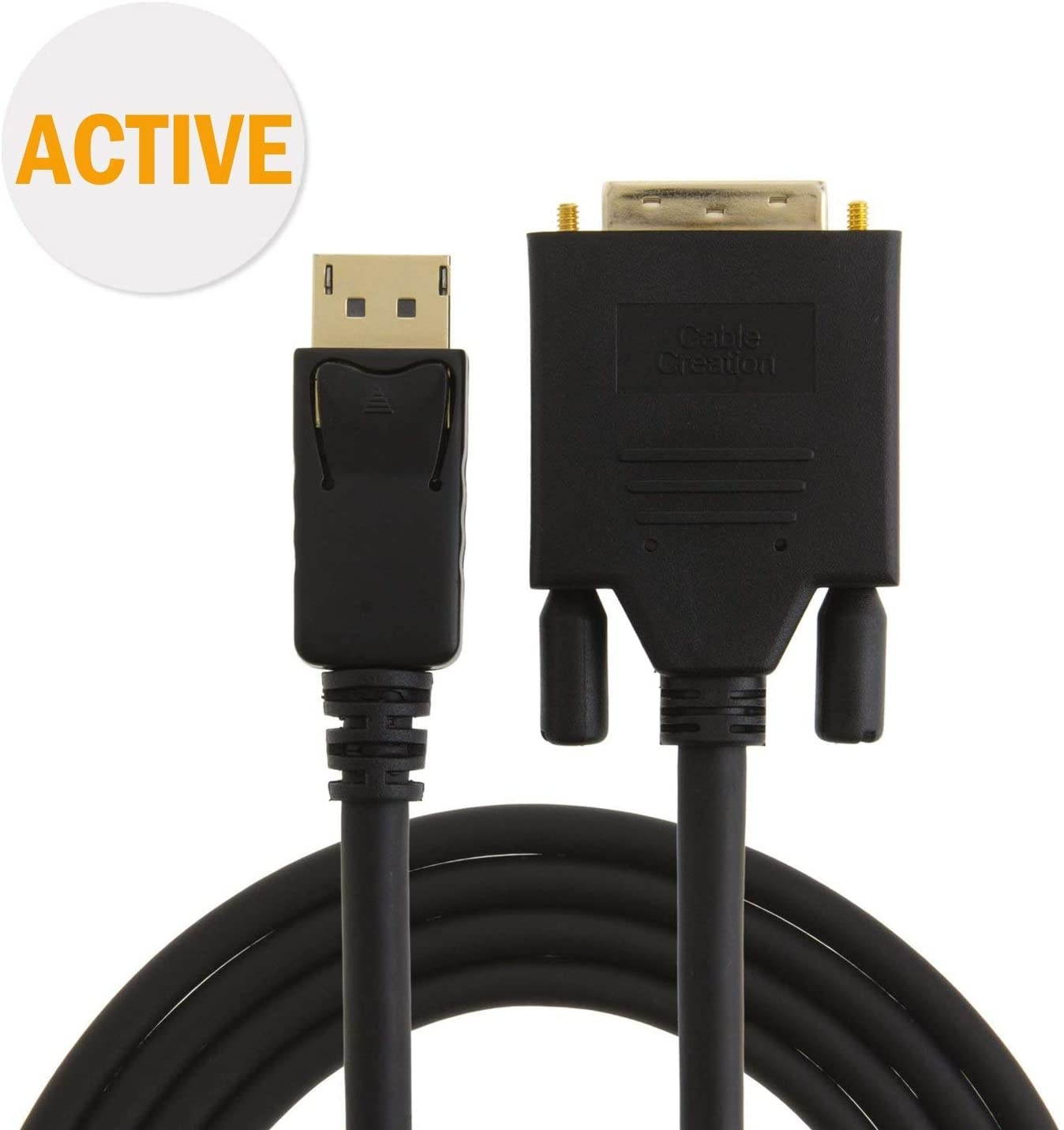 CableCreation Active DisplayPort to DVI Cable, 6ft DP to DVI-I Cord, Eyefinity Support Multi-Screen, 1.8M Black