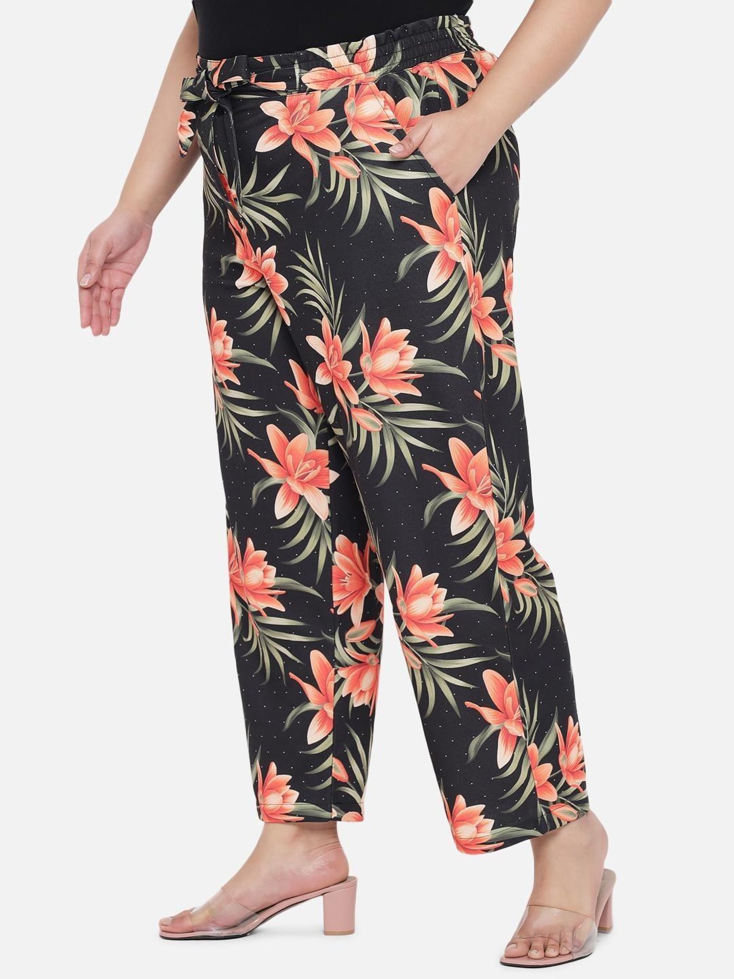 Amydus Black Floral Print Trousers
