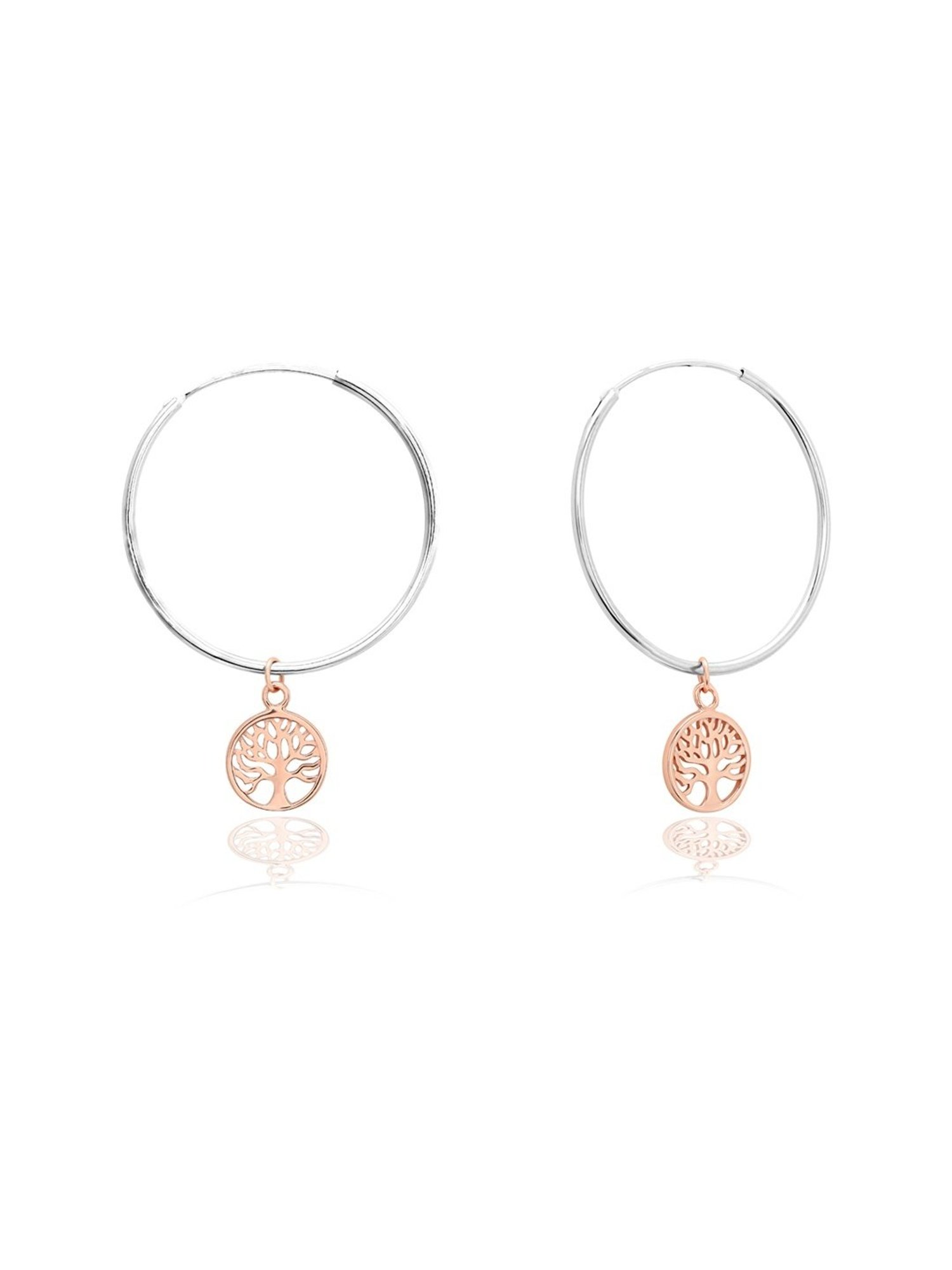 Curio Cottage 925 Silver Tree Of Life Rose Gold-Plated Hoop Earrings for Women