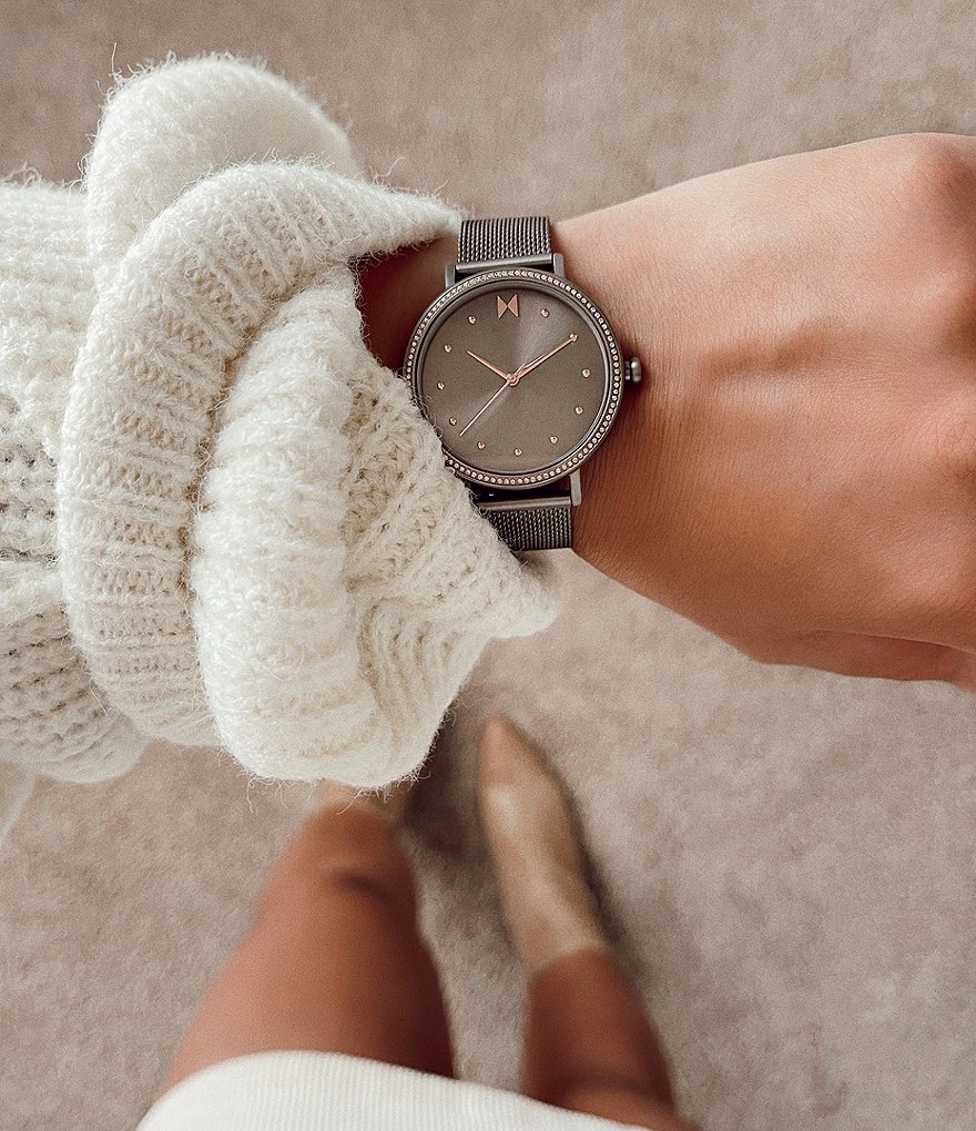 MVMT Women's Star Crystal Taupe Mesh Bracelet Watch