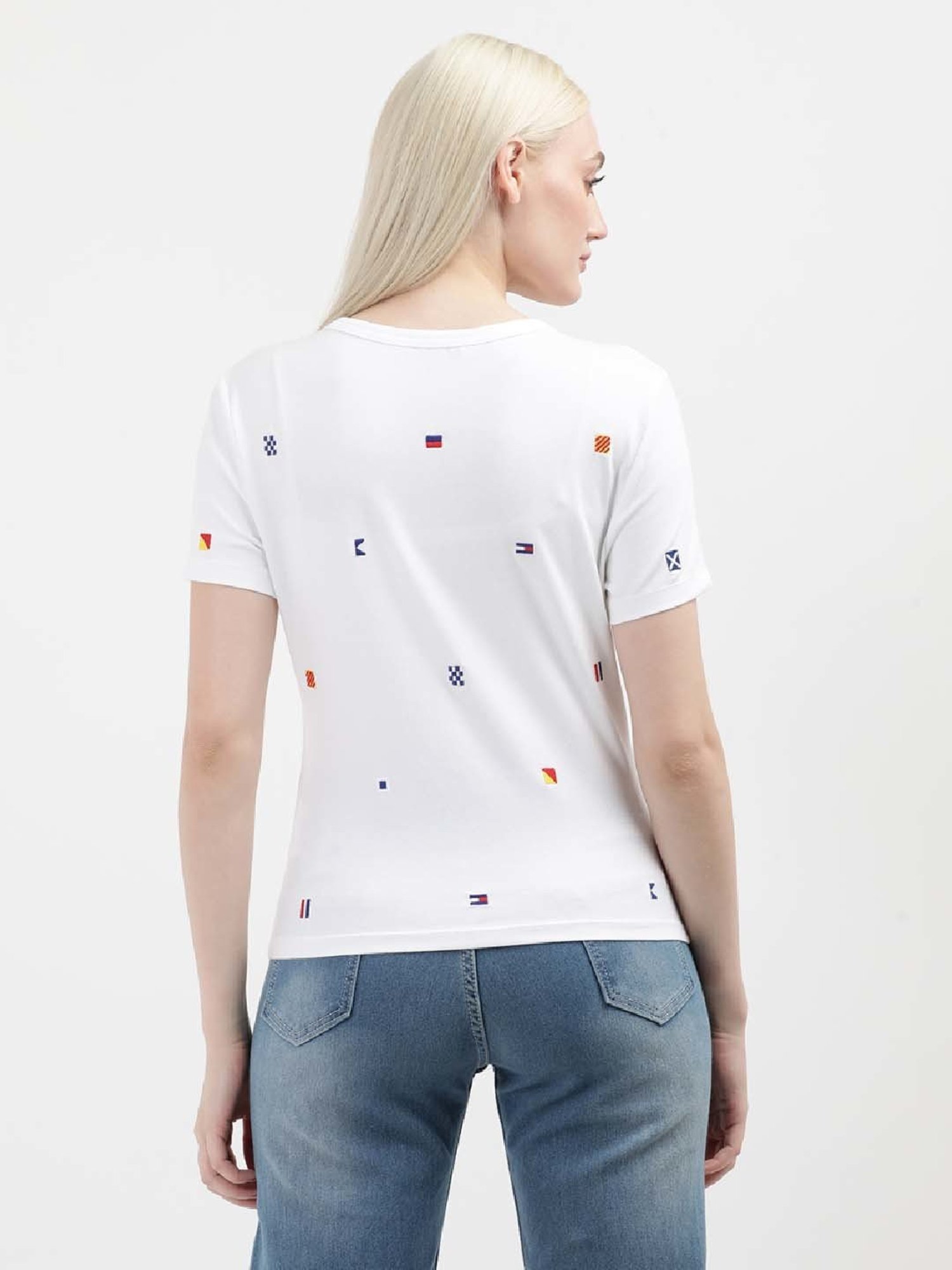 TOMMY HILFIGER White Cotton Embroidered T-Shirt