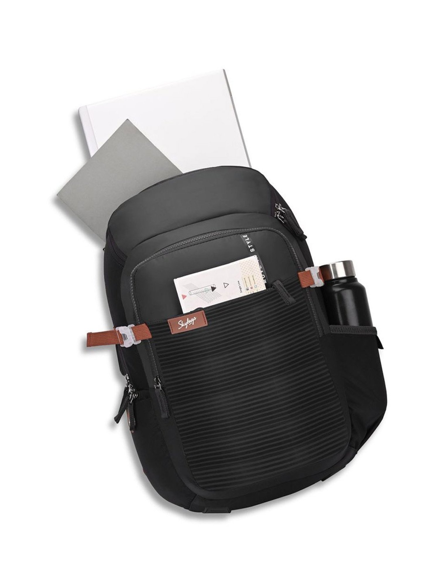 Skybags Protech Dark Grey Polyester Printed Laptop Backpack - 25 Ltrs