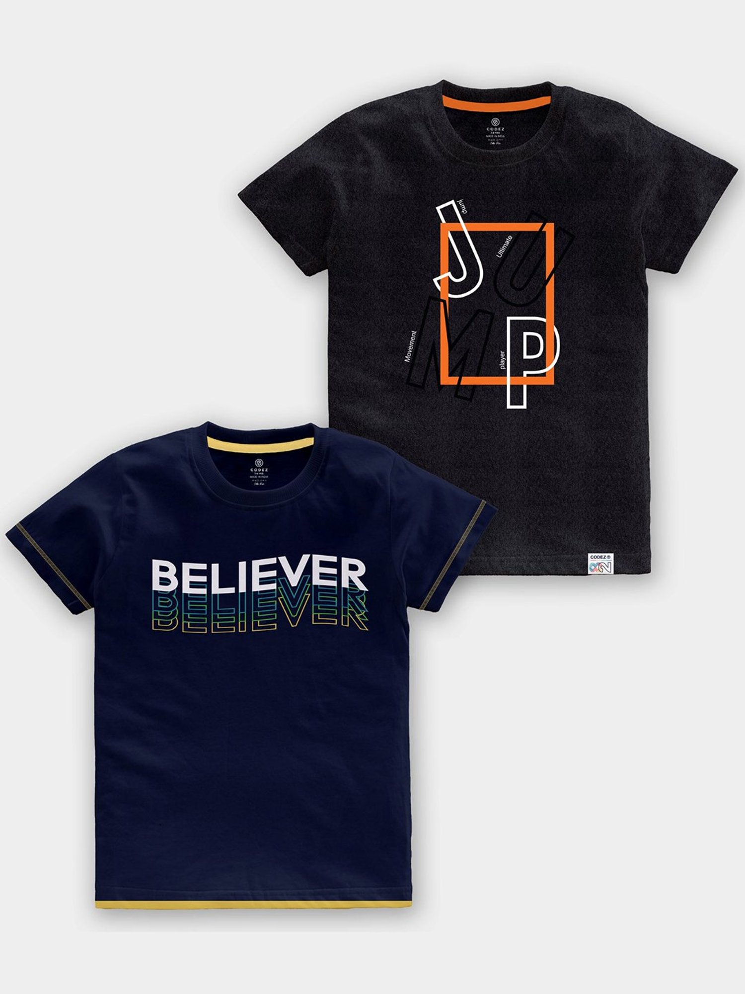 Codez Kids Blue & Dark Grey Printed T-Shirt (Pack Of 2)