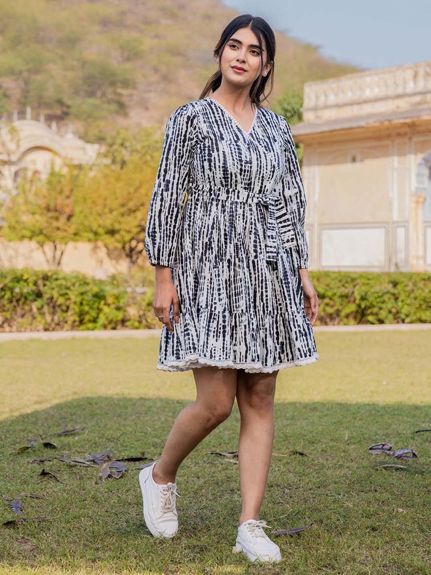 Yufta Black & White Printed Ethnic Dresses