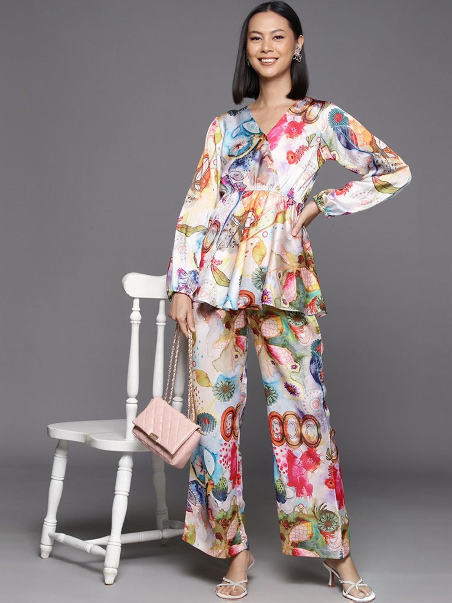 Varanga Multicolored Floral Print Top Pant Set