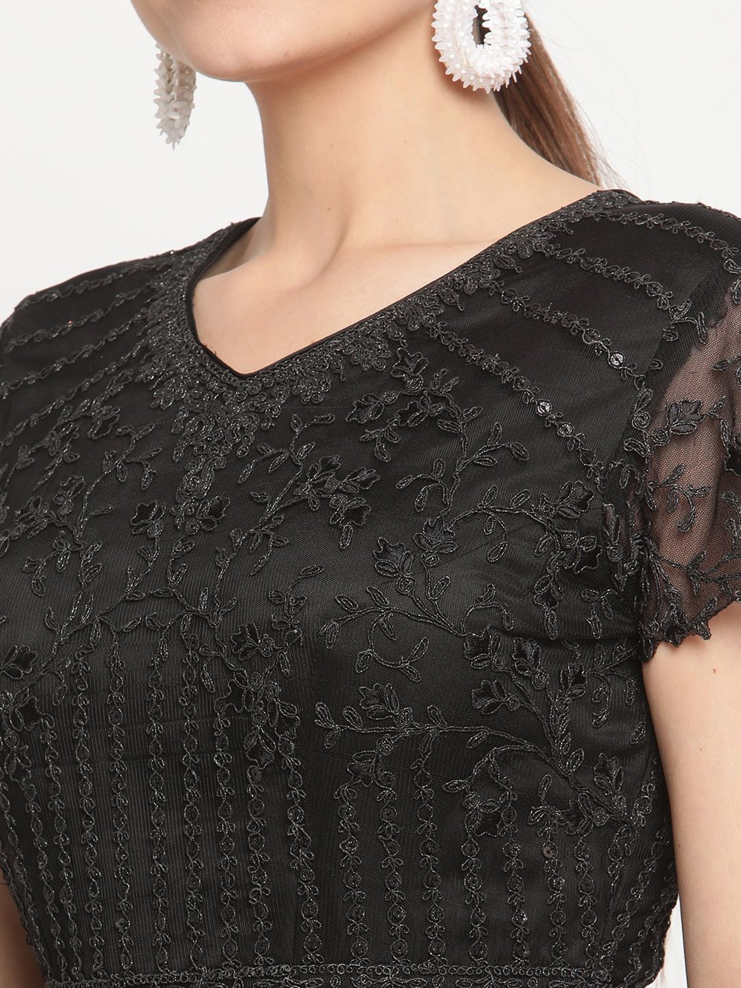 Stylee LIFESTYLE Black Embroidered Unstitched Dress Material