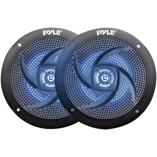 Pyle Marine Speakers - 4 Inch 2 Way Waterproof and Weather Resistant Outdoor Audio Stereo Sound System with LED Lights, 100 Watt Power and Low Profile Slim Style - 1 Pair PLMRS43BL (Black)