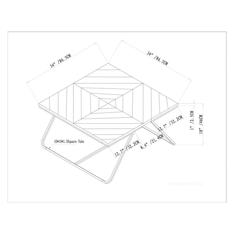 34" Camilla Solid Aged Elm Wood Square Coffee Table Distressed Java Brown Wood Inlay - WyndenHall