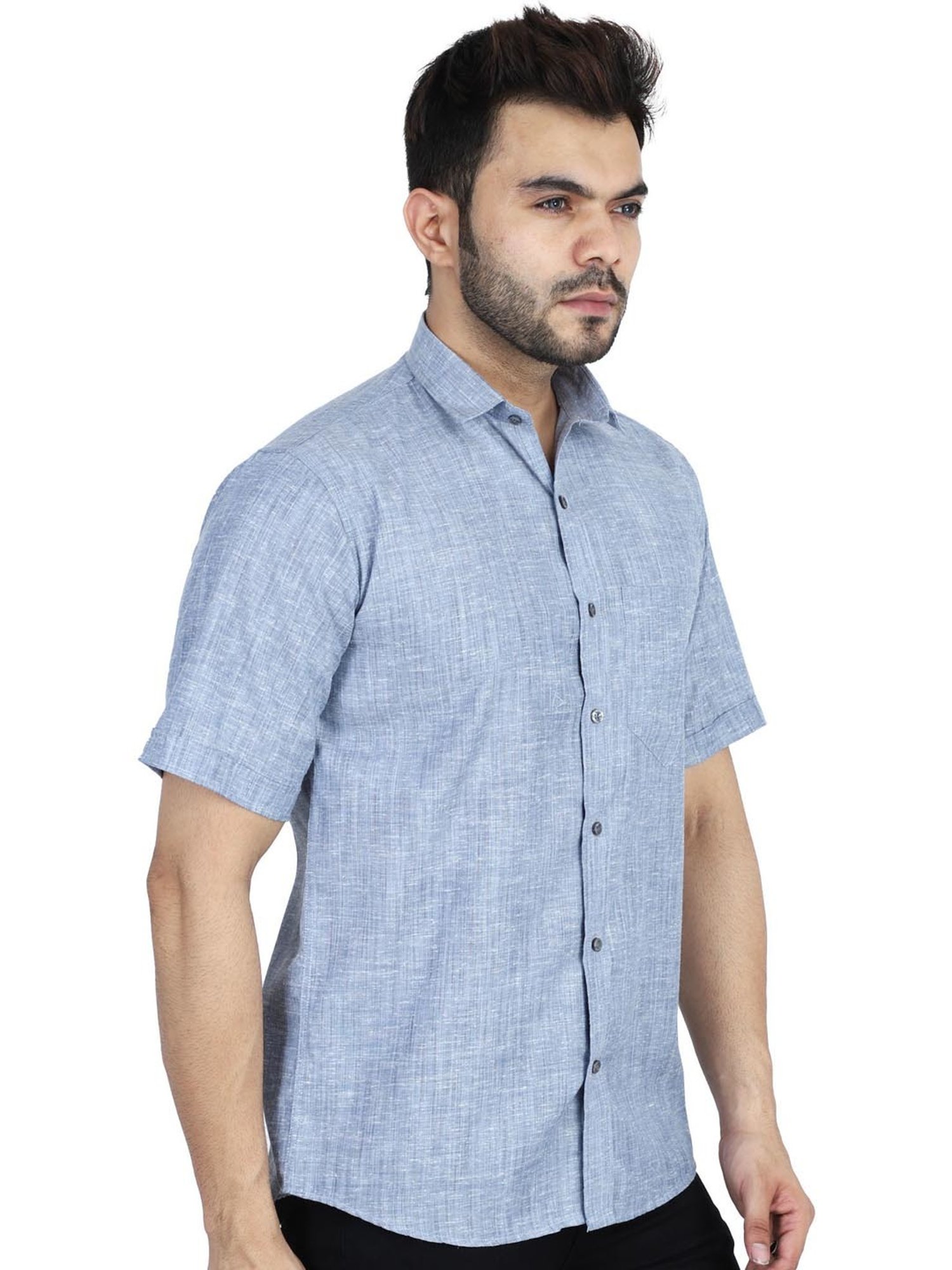 TAHVO Blue Cotton Slim Fit Shirt Pack of 2