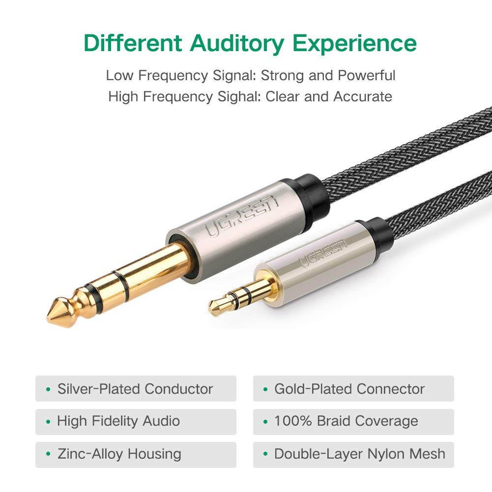 Wanmingtek 3.5mm 1/8" Male TRS to 6.35mm 1/4" Male TRS Stereo Audio Cable with Zinc Alloy Housing and Nylon Braid for iPhone, iPod, Laptop,Power Amplifier,Microphone and Guitar -(3.3ft, 1meter)