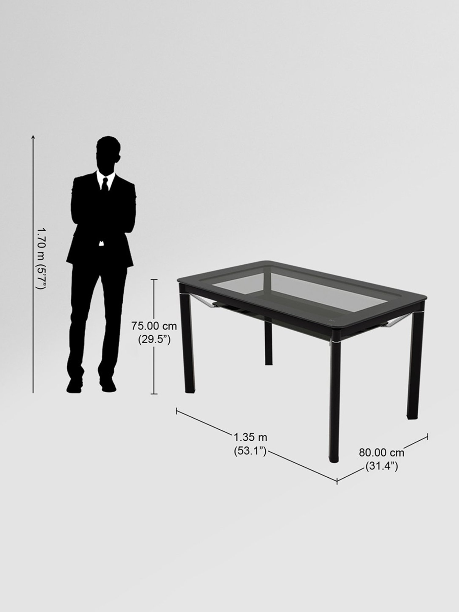 Godrej Interio Brawn Black & Grey Tempered Glass 6 Seater Rectangular Dining Table Set