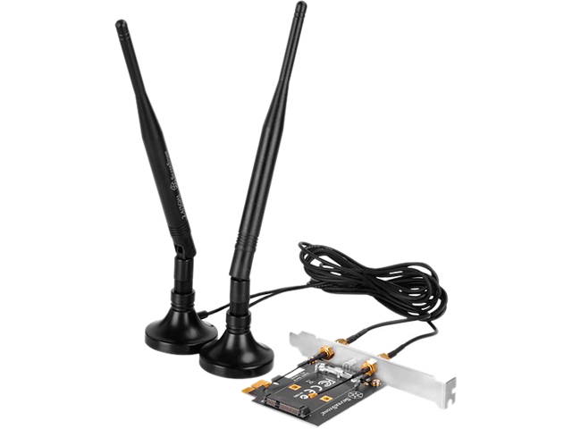 Silverstone SST-ECWA1 Adapter-Mini PCIe to standard PCIe card + dual band (2.4 GHz 3dBi / 5GHz 5 dBi) MIMO antenna with circle magnetic base 1.5Meter