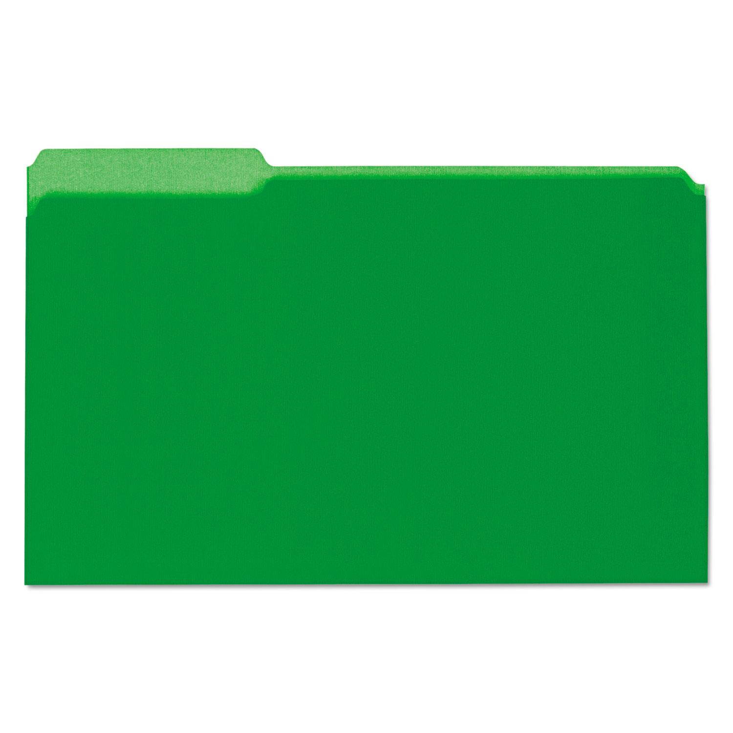 Recycled Interior File Folders, 1/3 Cut Top Tab, Legal, Green, 100/box