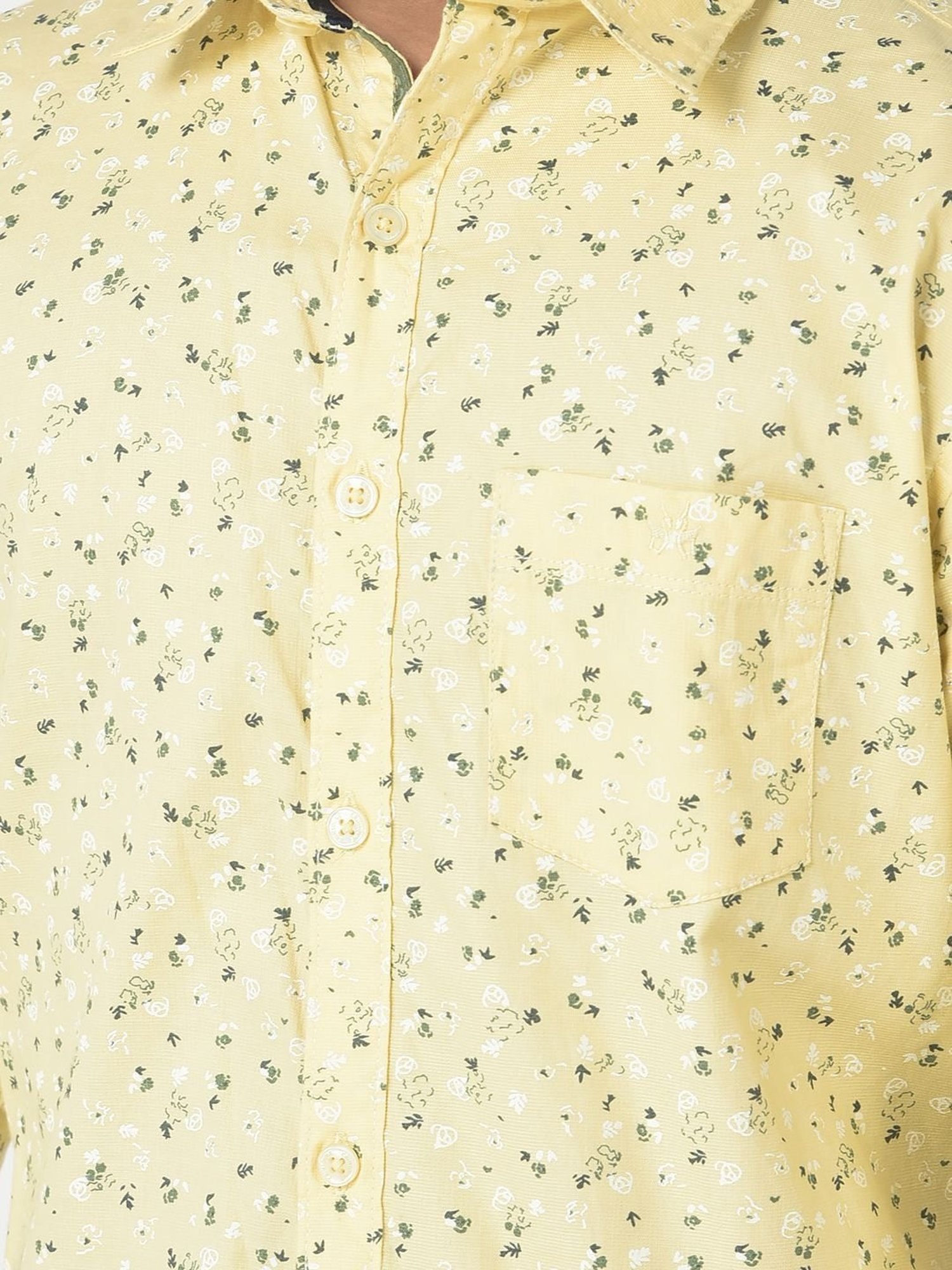 Crimsoune Club Kids Yellow Cotton Floral Print Full Sleeves Shirt