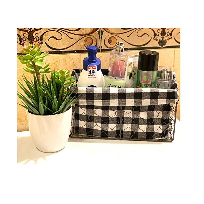 SET OF 3 Farmhouse Wall Mount Wire Baskets Liner Set Home and Kitchen Storage (Farmhouse Wall Baskets - Black & White Checkered)