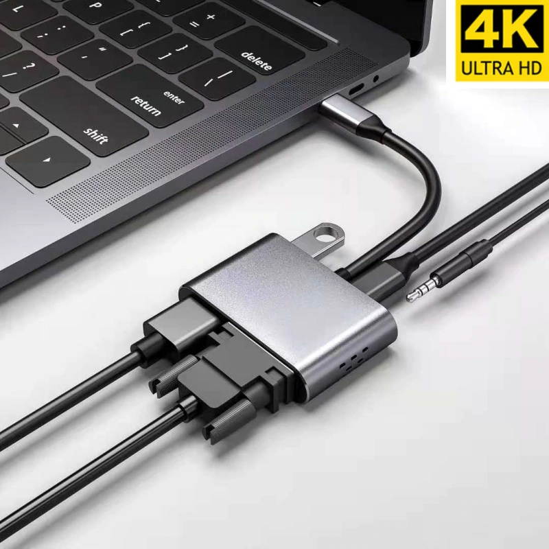 5 In 1 Usb C HDMI Type-c To HDMI VGA PD Mac 3.1 Converter Adapter Typec To Hdmi HDMI/USB 3.0 Aluminum For Apple Macbook Adapter
