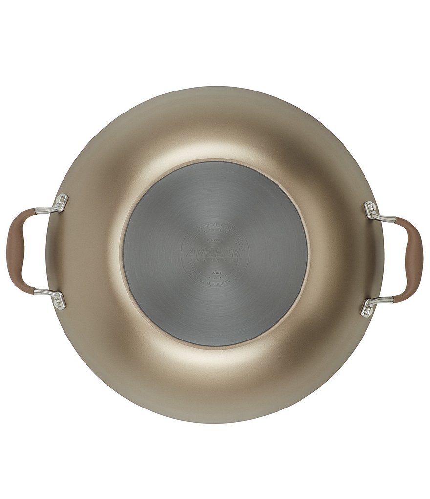 Anolon Advanced Home Hard Anodized Nonstick Bronze Covered Wok with Handles and Wooden Spoon