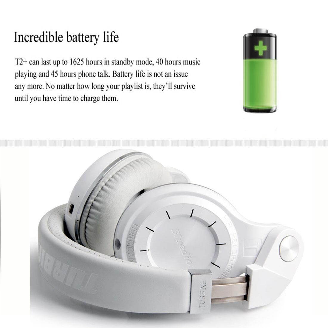 Bluedio T2+ Wireless Bluetooth Headphones with Microphone for Mobile Phone - White