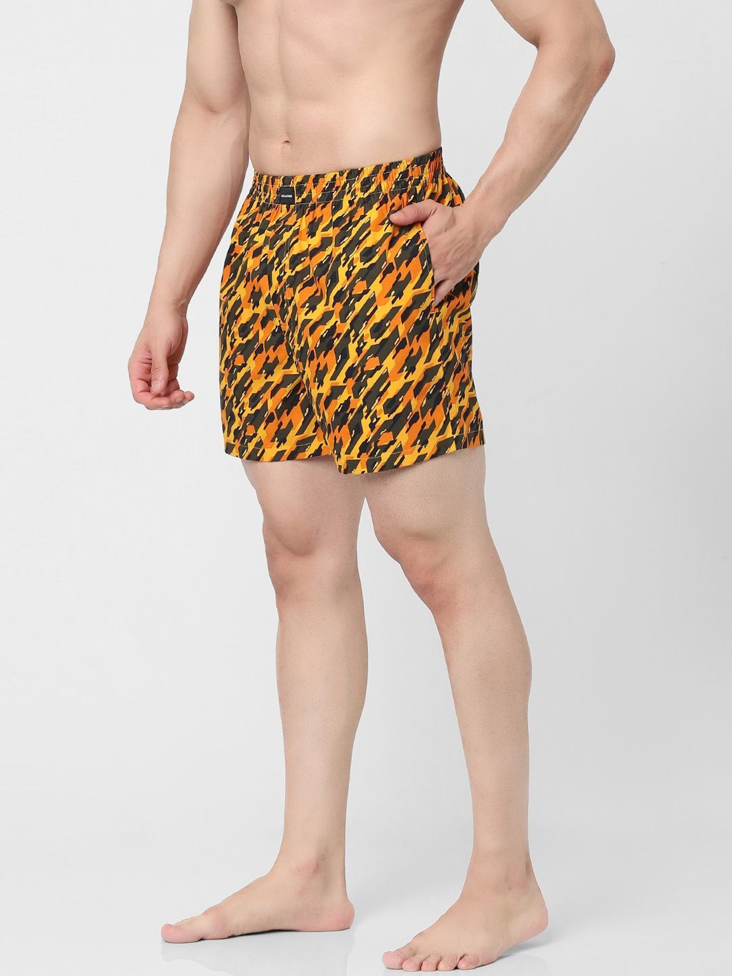 Jack & Jones Yellow & Black Cotton Regular Fit Printed Boxers