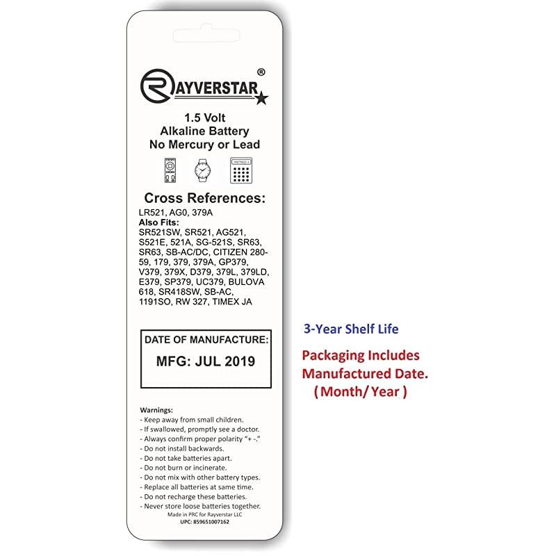 LR521 AG0 15V Alkaline 20Batteries Fits 179 379 SR63 JA RW327 618 Full List Below