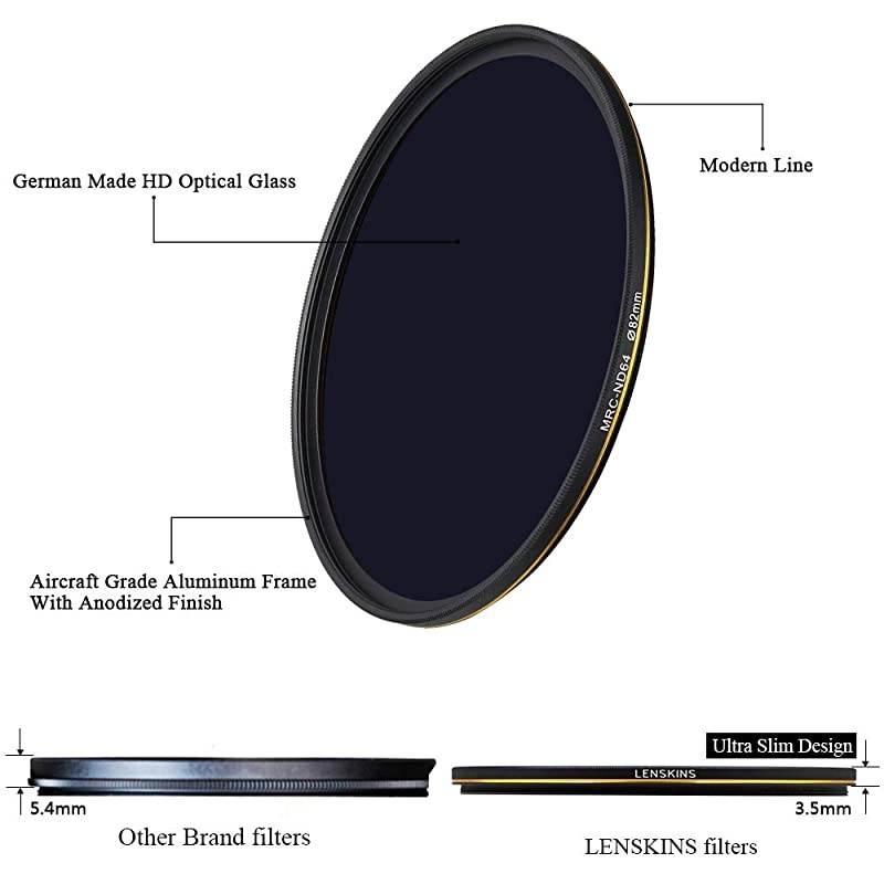 82mm ND64 Filter, 6 Stop Neutral Density Filter for Camera Lenses, 16-Layer Multi-Resistant Coated, German Optics Glass, Weather-Seal ND Filter with Lens Cloth