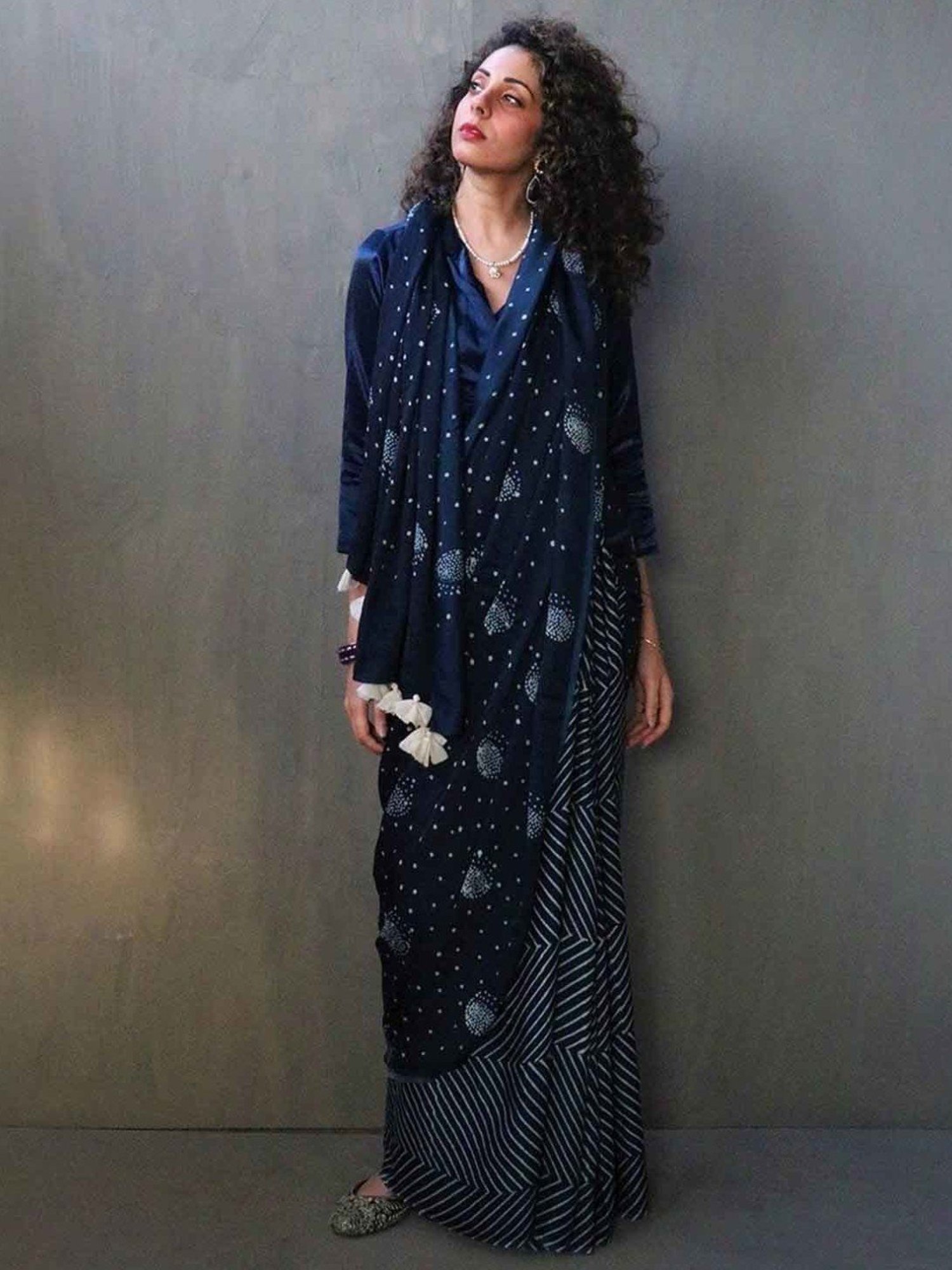 Chidiyaa Blue Luna Block Printed Modal Silk Saree