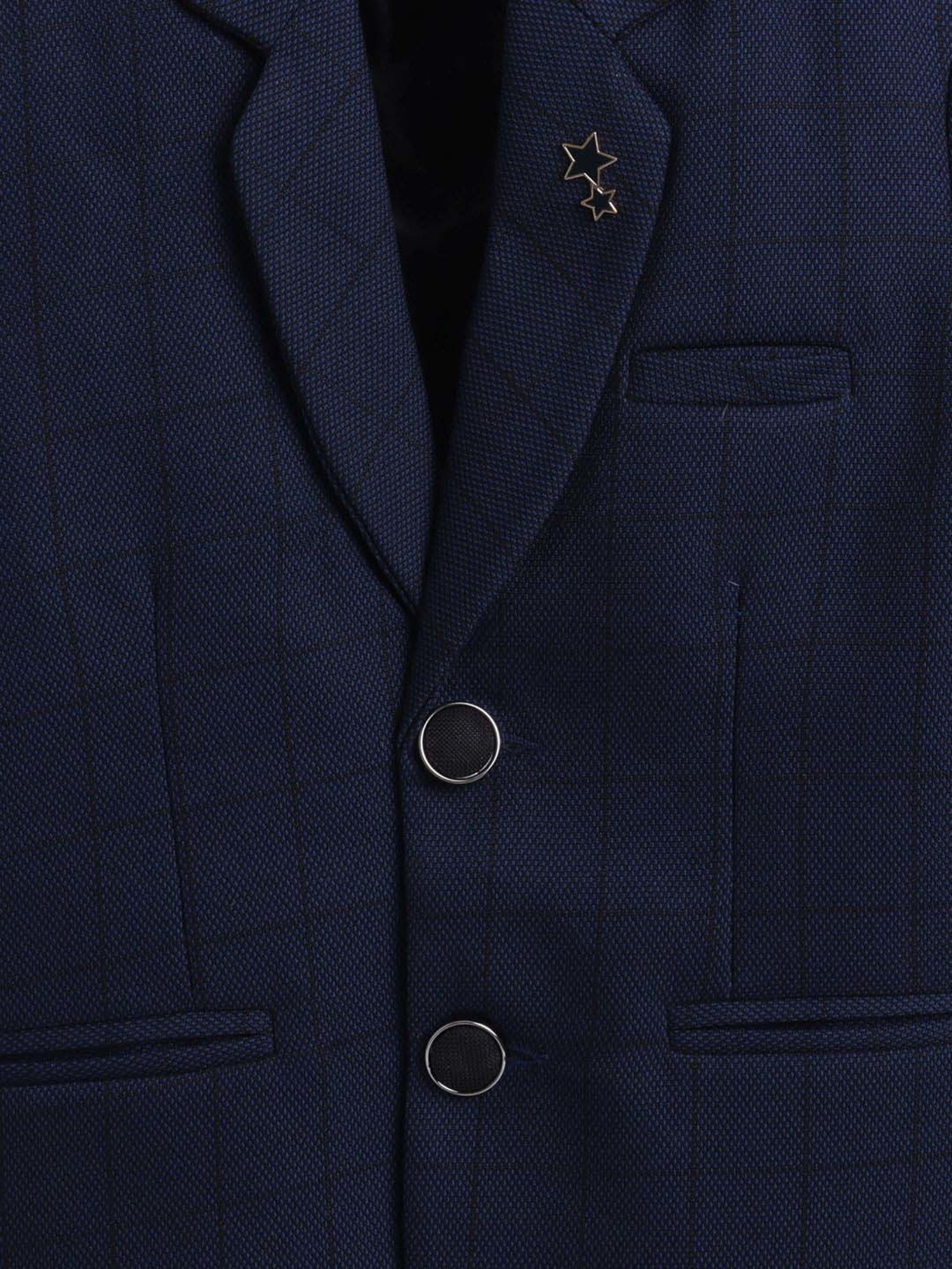 Fourfolds Boys Darkblue Checks Full Sleeves Blazer