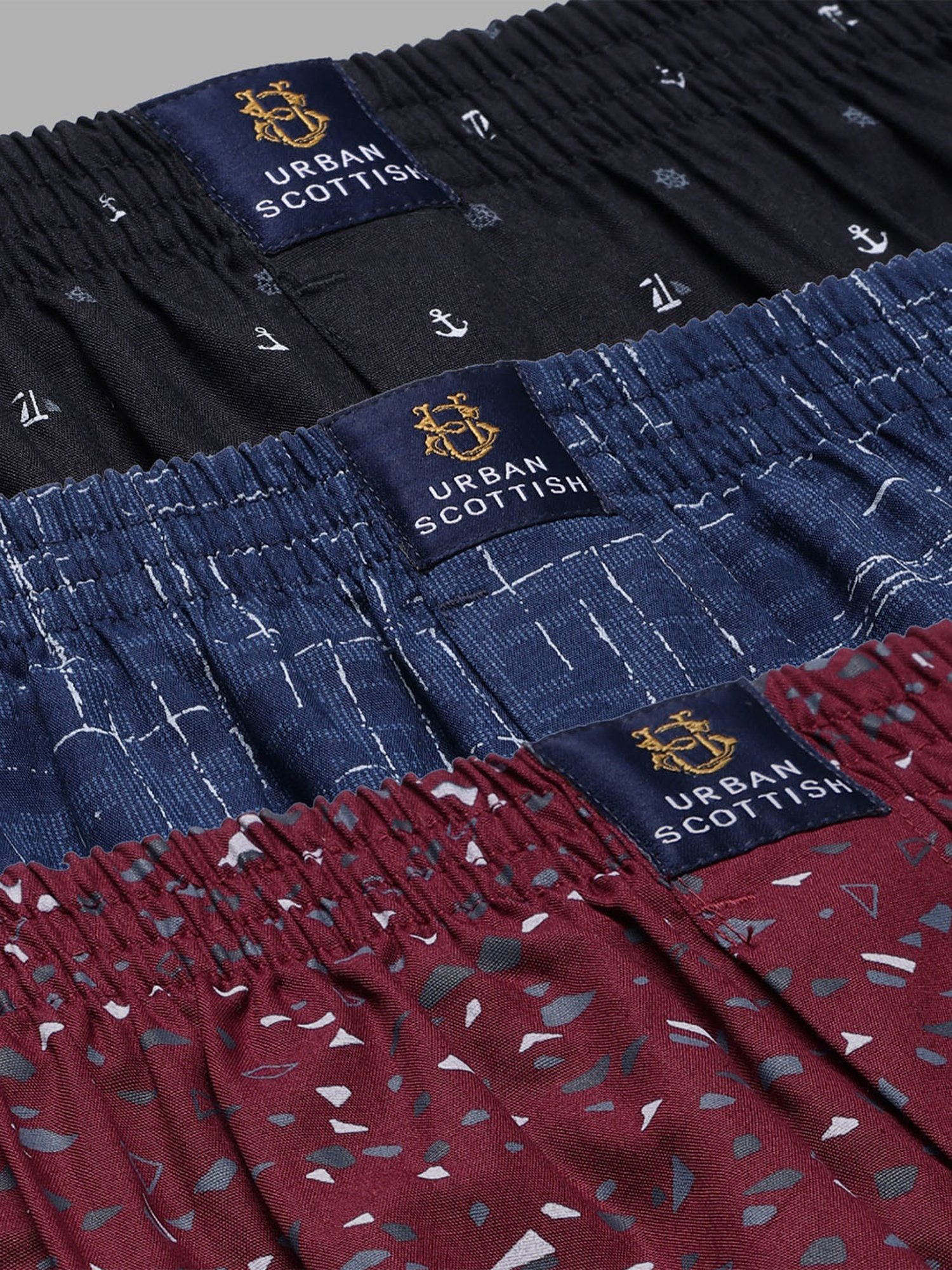 Urban Scottish Multi Cotton Regular fit Print Boxers-Pack of 3