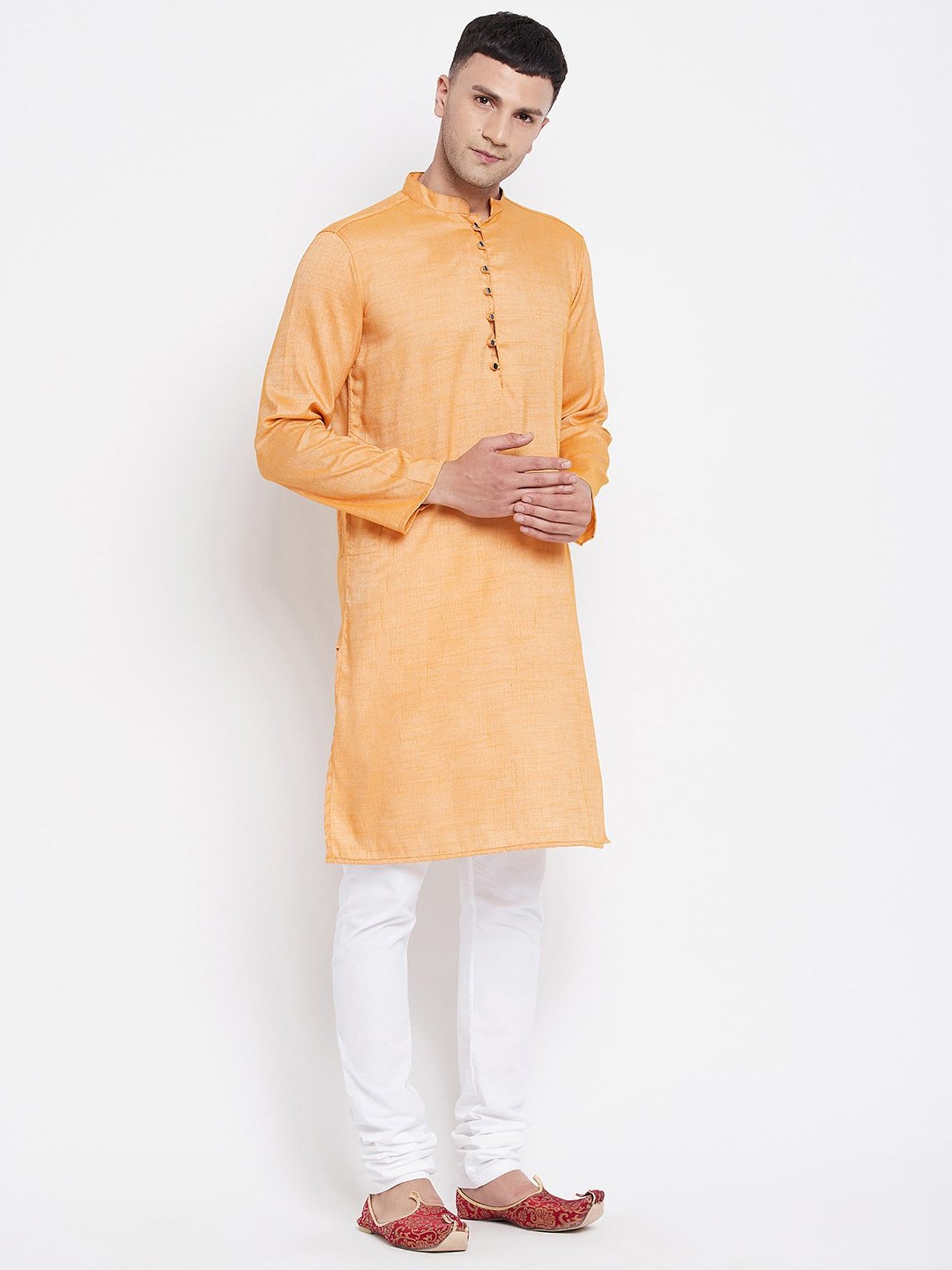 Even Orange Mandarin Collar Kurta