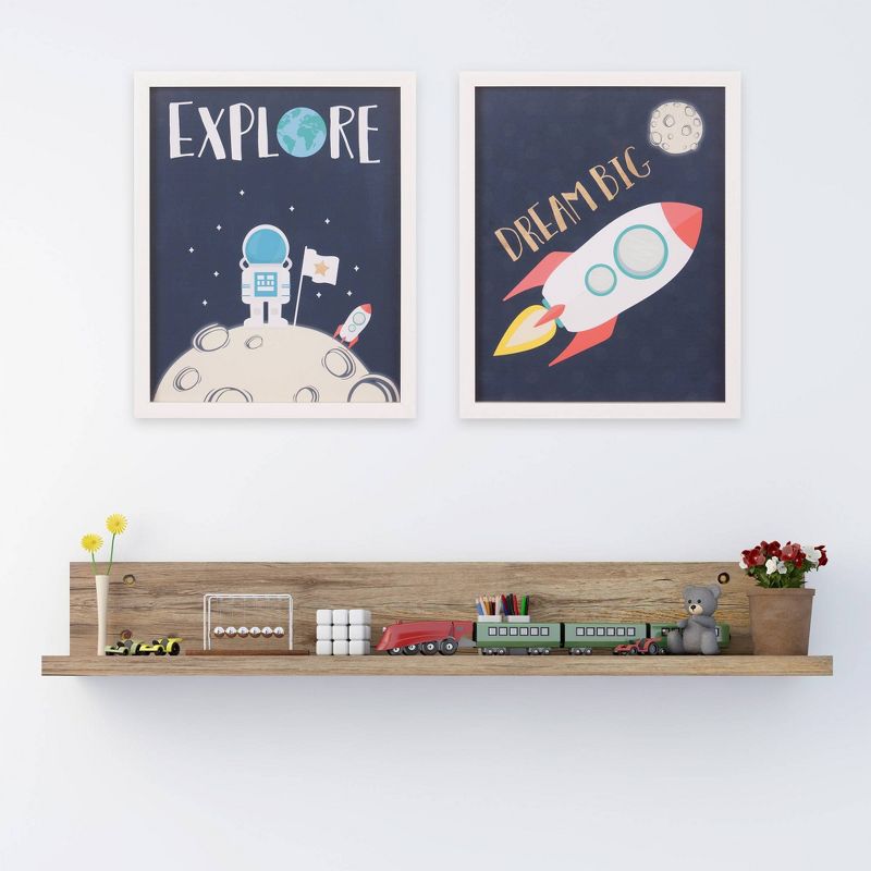 2pc 18"x22" Dream Big & Explore Space Ship Framed Wall Art Print Set - Nielsen Bainbridge