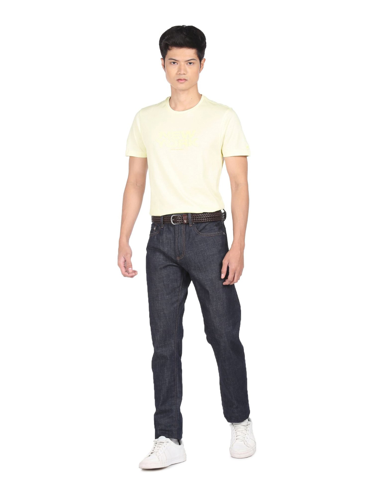 Arrow Light Yellow Cotton Regular Fit Printed T-Shirt