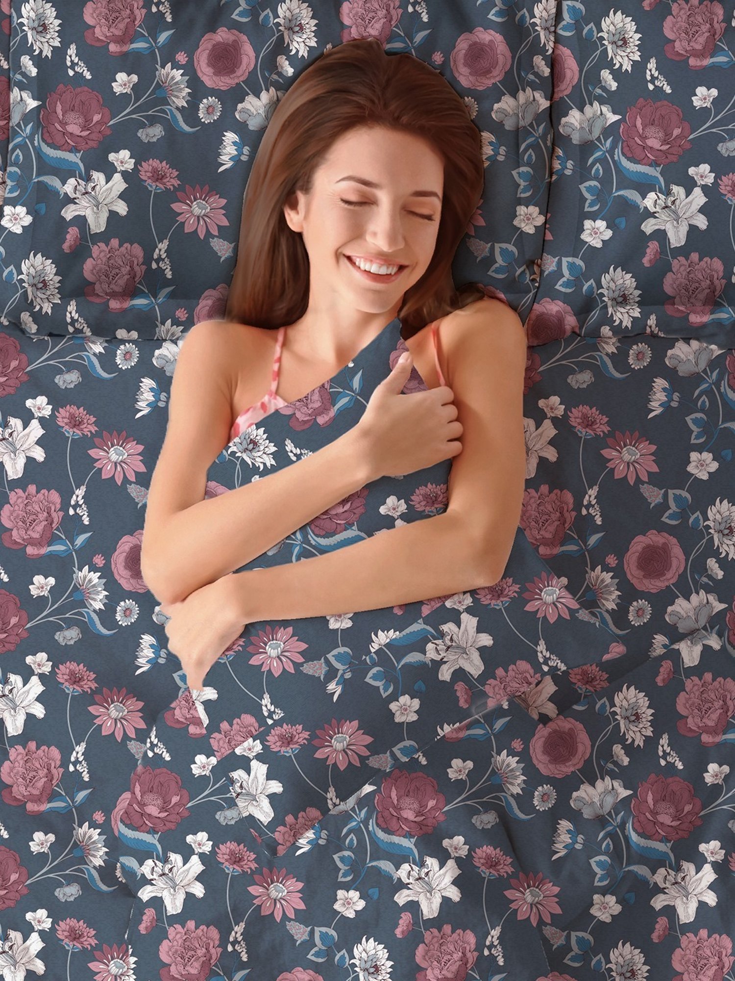 Boutique Living Magnifique  Floral Blue 200 TC Cotton King Bed Sheet with 2 Pillow Covers