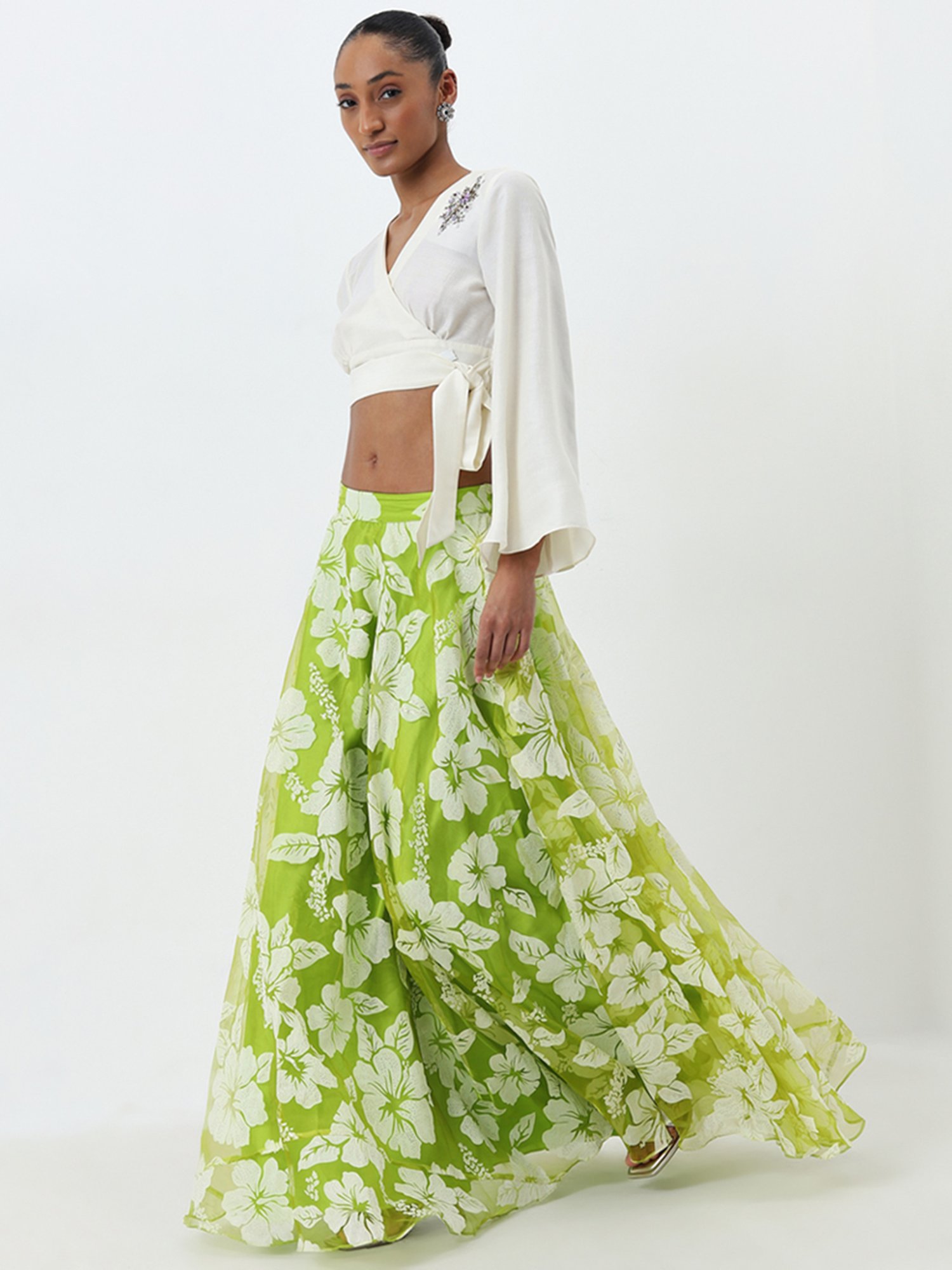 Vark by Westside Lime Floral Flared Skirt