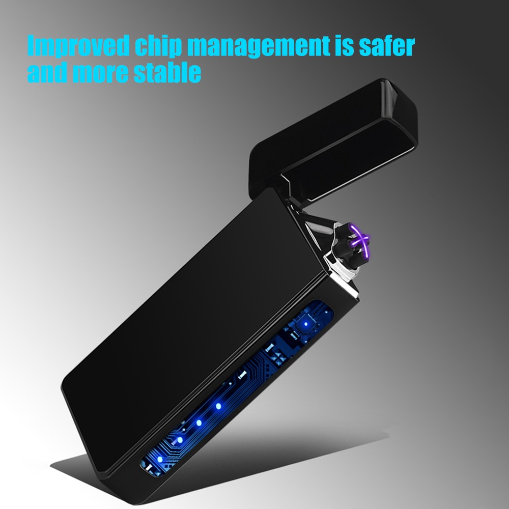 Fingerprint Sensor USB Charging Cigarette Tool Battery Display Double Arc Black