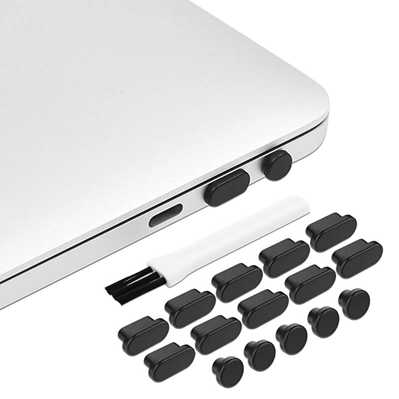 USB C Dust Plug Set 17 Piece Compatible with MacBook 11 13 16 Air Pro Any USBC Android Phone Protects Charging Aux and Headphone Ports Black