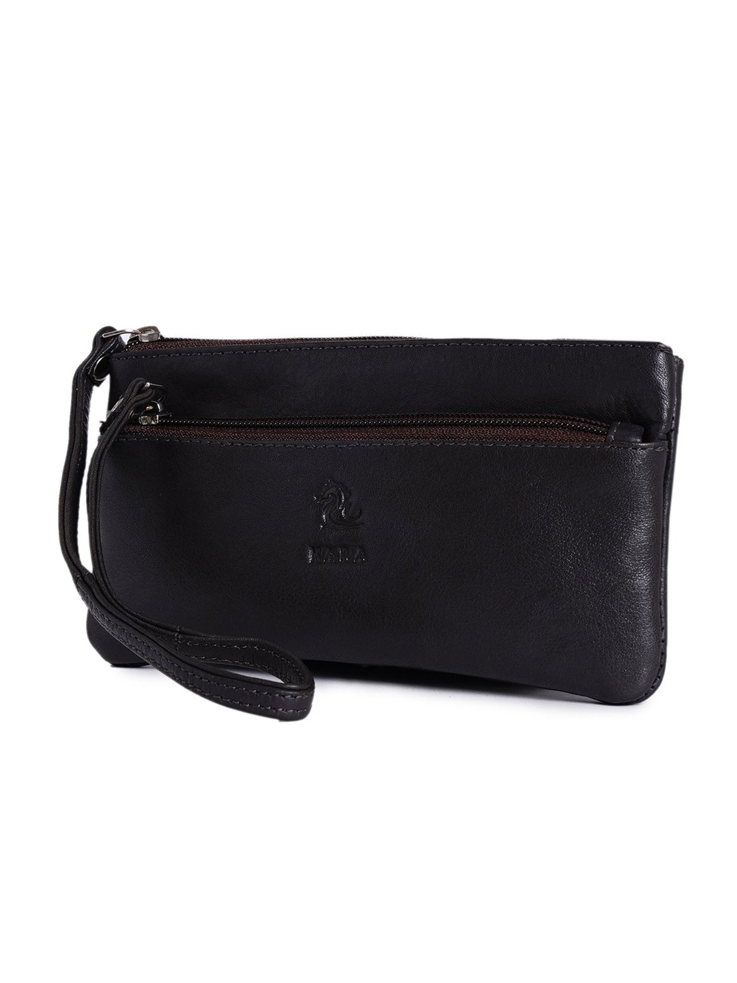 Kara Brown Solid Leather Wristlet