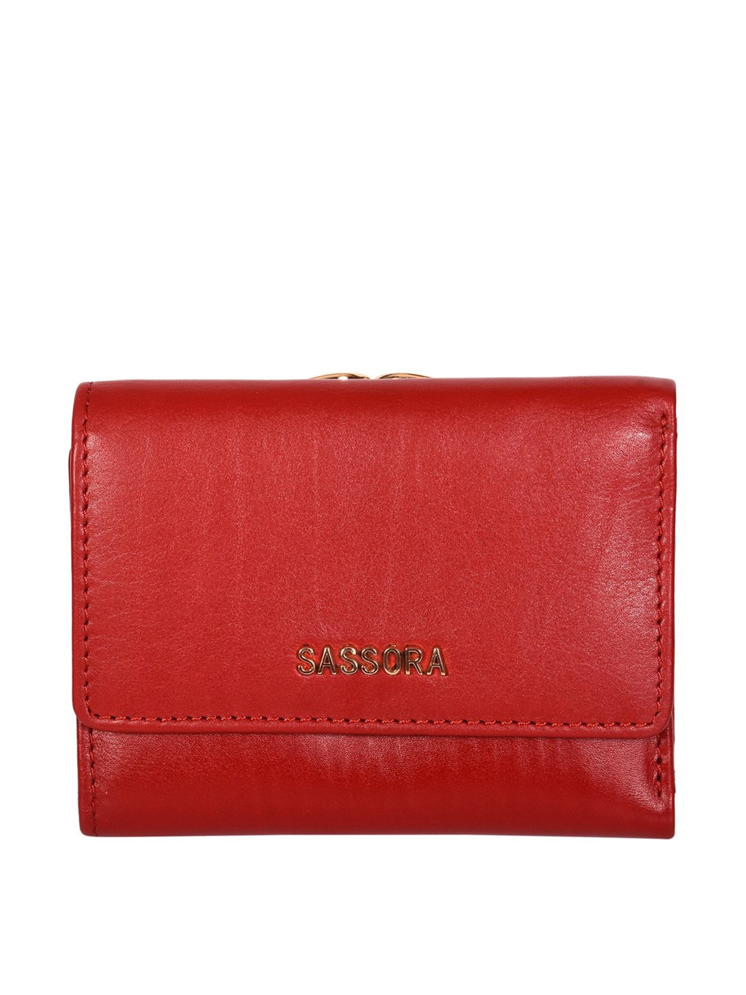 SASSORA Red Solid Rfid Tri-Fold Wallet for Women