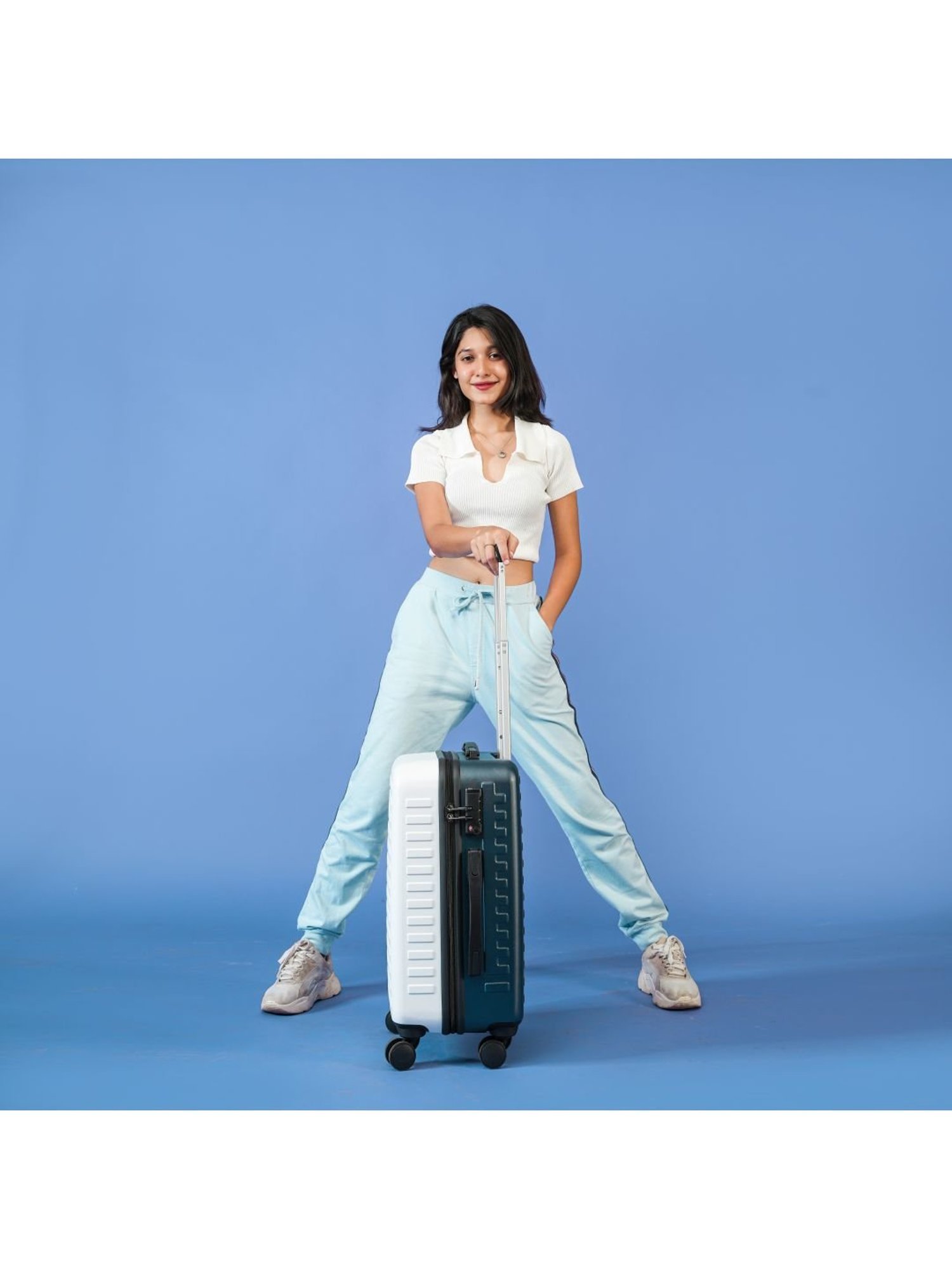 Assembly Blue & White Two Tone Small Cabin Trolley - 20 inch