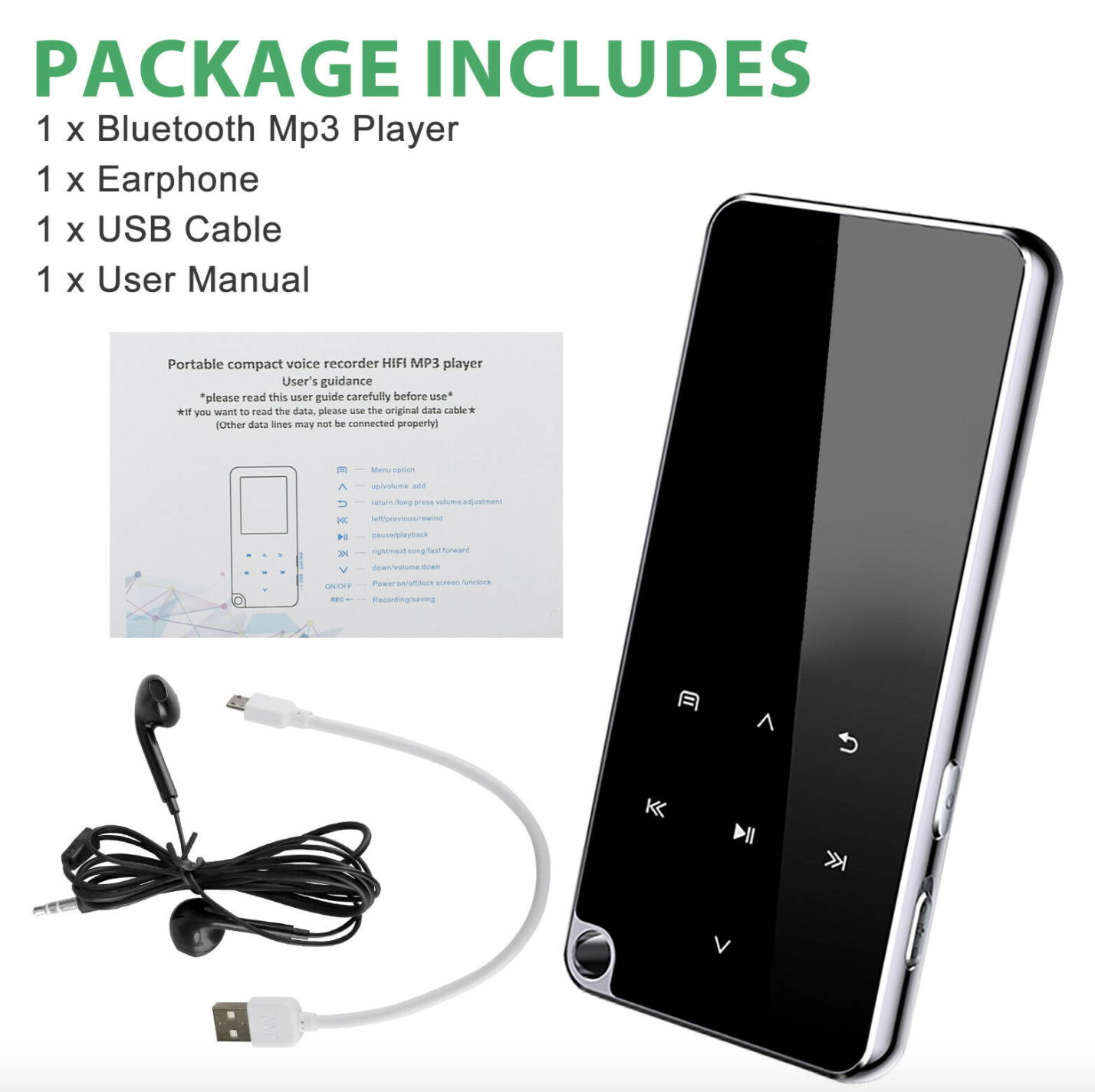 Bluetooth4.2 Touch Screen MP3 HIFI Lossless Sound Music Player FM Radio Recorder