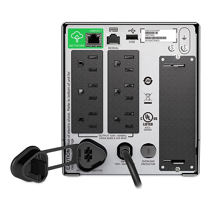 750VA Smart UPS with SmartConnect, SMT750C Sinewave UPS Battery Backup, AVR, 120V, Line Interactive Uninterruptible Power Supply Black
