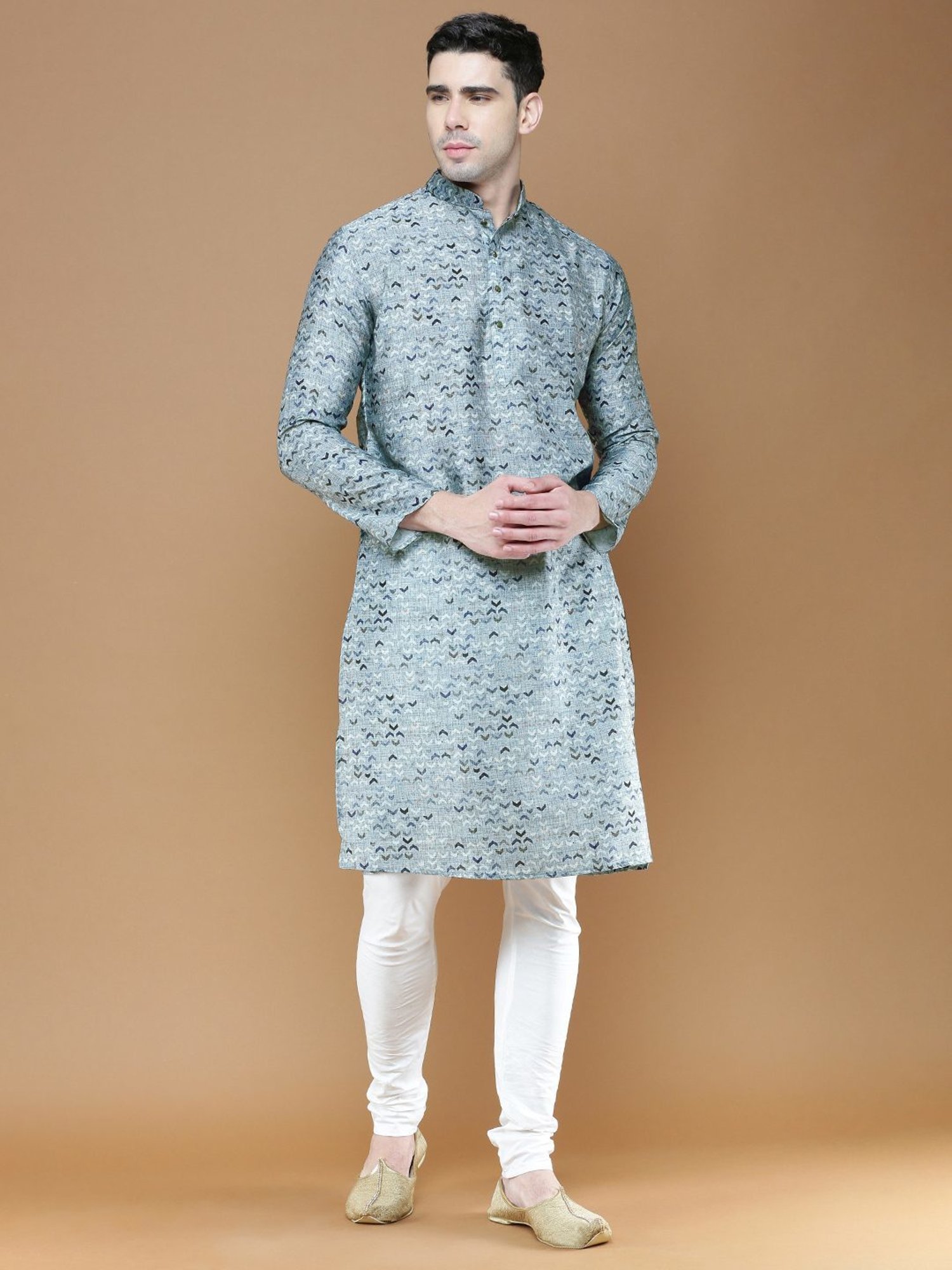 Sanwara Grey Cotton Regular Fit Printed Kurta Bottom Set