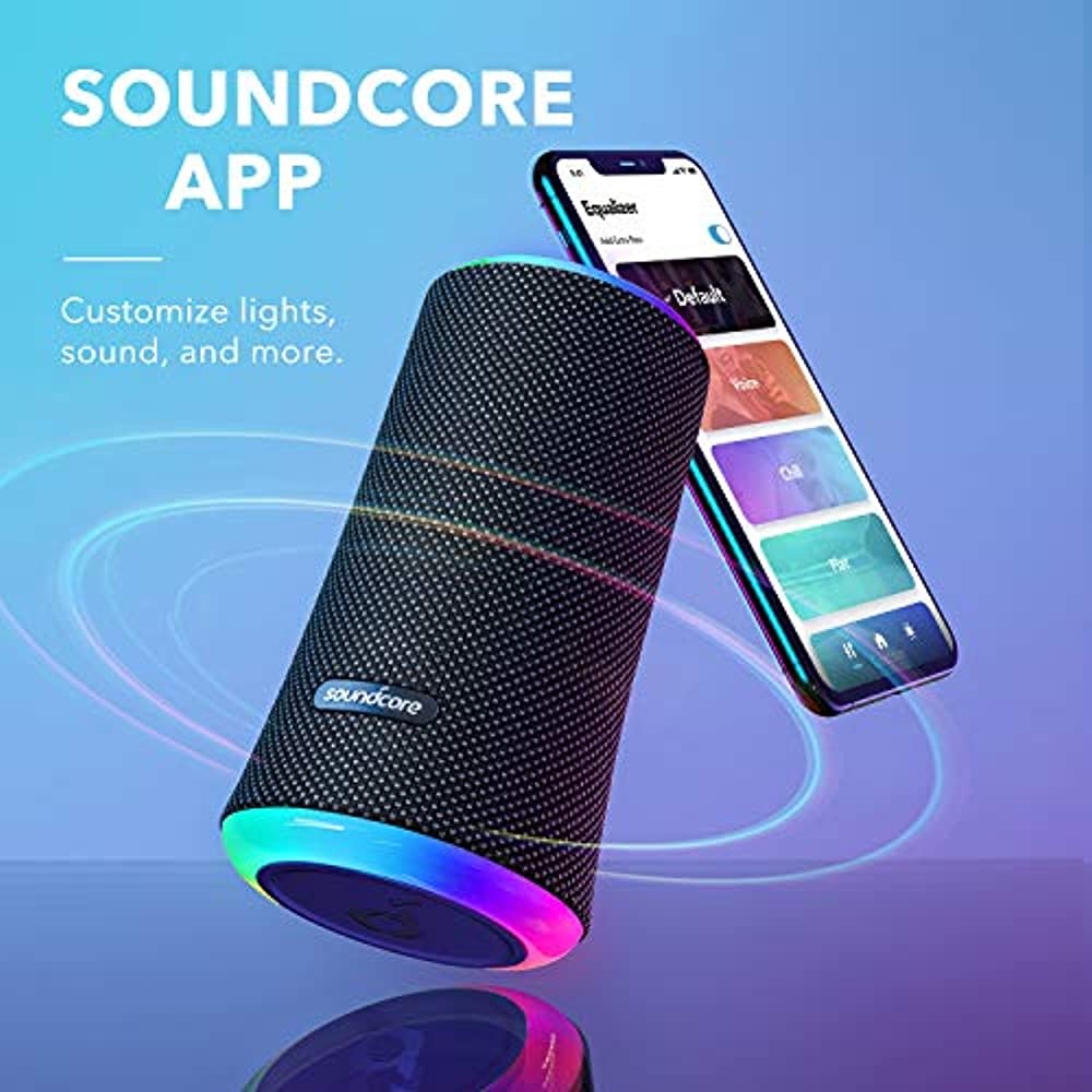 Anker Soundcore Flare 2 Bluetooth Speaker, with IPX7 Waterproof Protection and 360&deg; Sound for Backyard and Beach Party, 20W Wireless Speaker with PartyCast, EQ Adjustment, and 12-Hour Playtime, Black