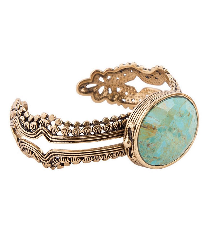 Barse Bronze and Faceted Turquoise Statement Cuff Bracelet