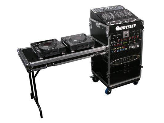 COMBO RACK: 11U SLANT, 16U VERTICAL W/WHLS & SIDE TABLE