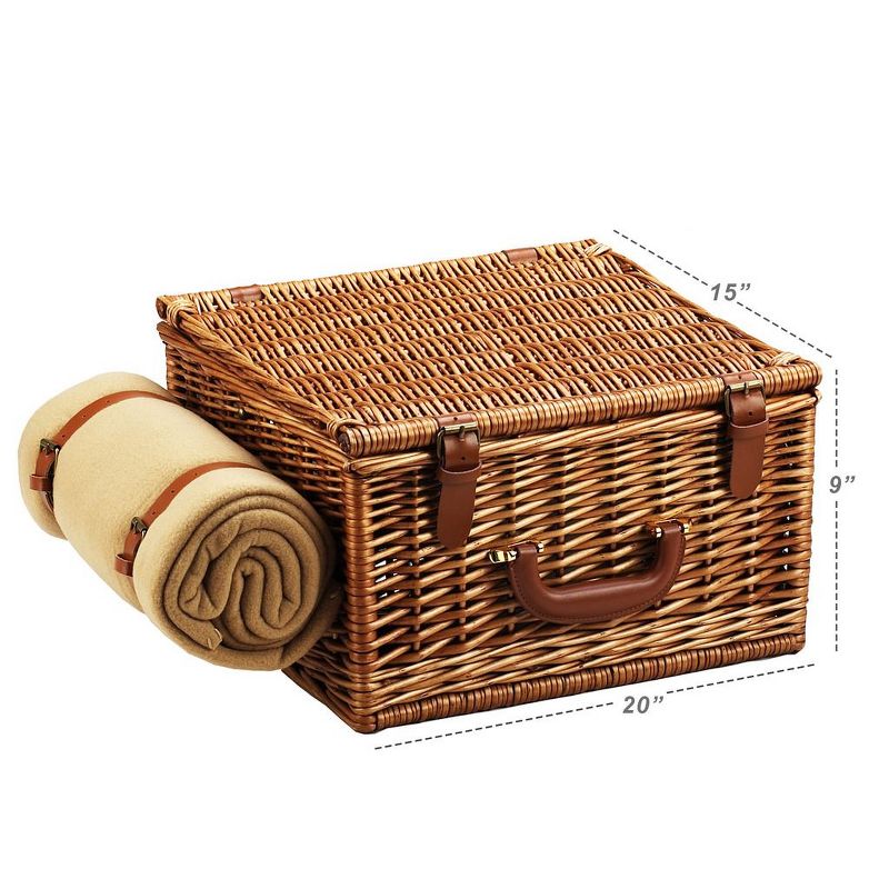 Picnic at Ascot Cheshire English- Style Willow Picnic Basket with Service for 2 and Blanket - Gazebo