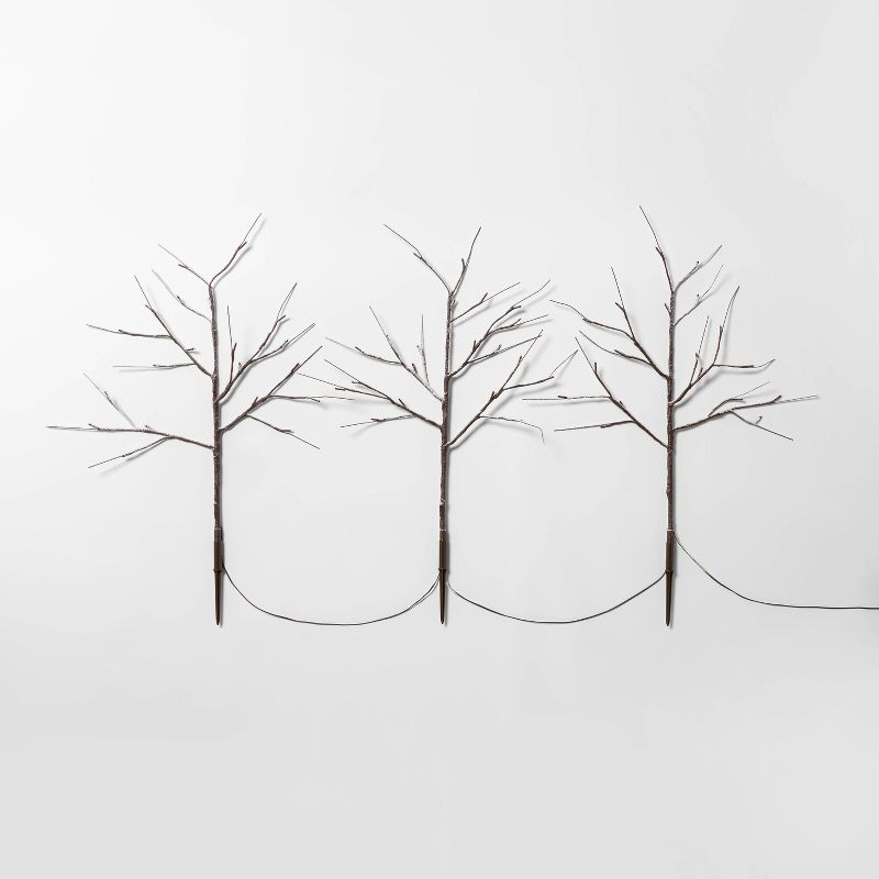 3ct Christmas LED Artificial Twig Stakes Brown Flocked Warm White - Wondershop™