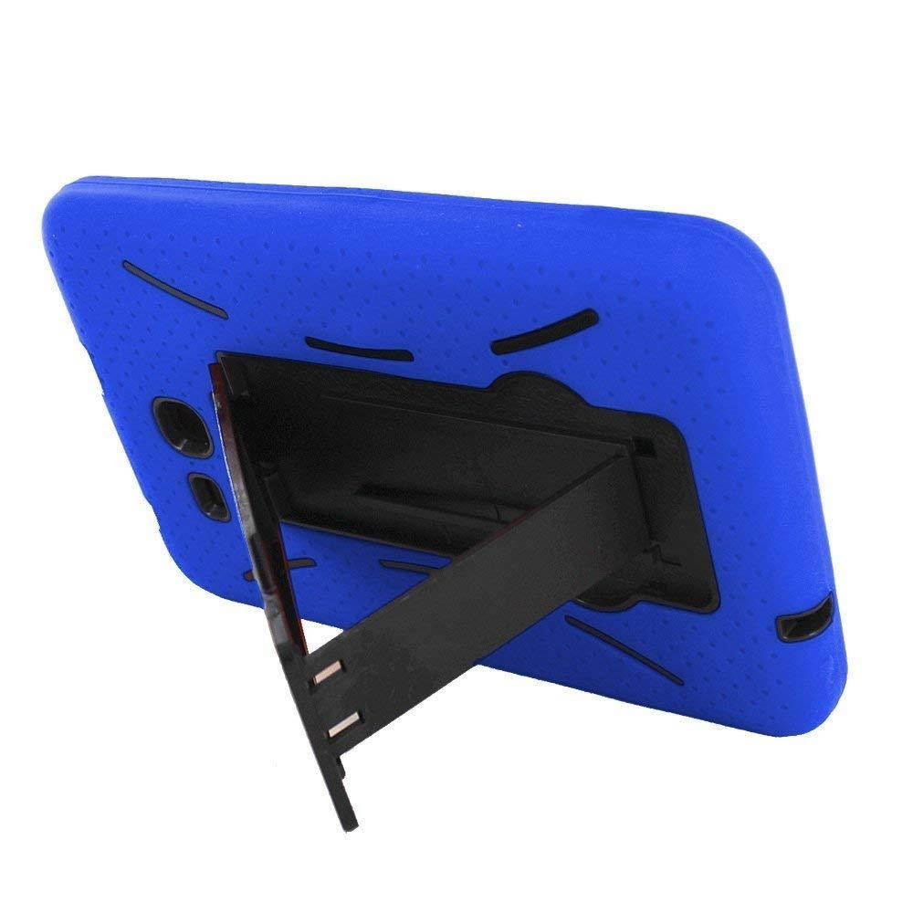 Samsung Galaxy Tab 3 7" LITE SM-T110 Drop Protection Hybrid Case Full Body Silicone Plastic Cover featuring Built-In Kickstand and Screen Protector - Black / Blue by KIQ (TM)