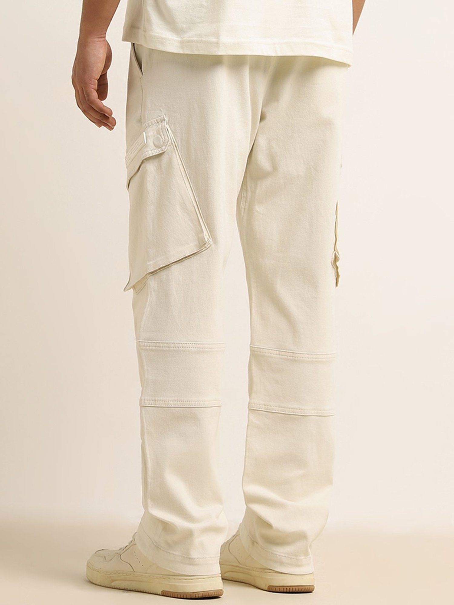 Nuon by Westside Off-White Mid-Rise Relaxed-Fit Cotton Blend Chinos